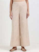 Linen Blend Solid Flared Trouser - Beige