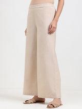 Linen Blend Solid Flared Trouser - Beige
