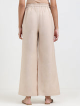Linen Blend Solid Flared Trouser - Beige