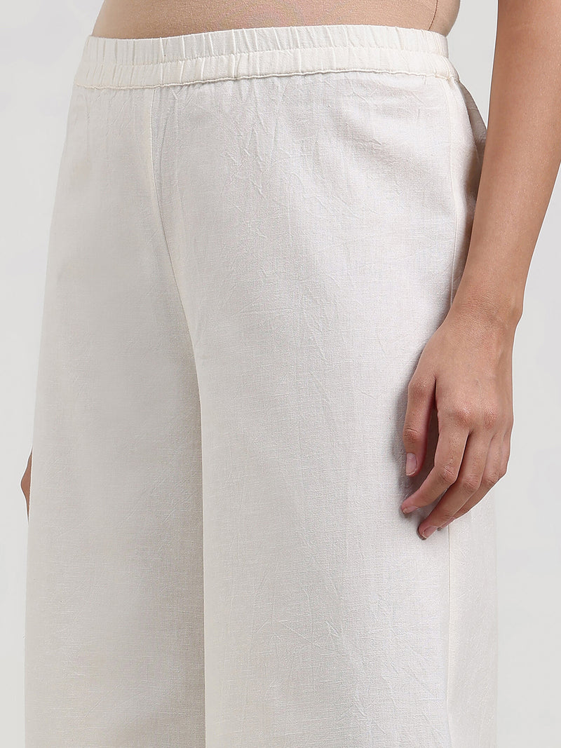 Linen Blend Solid Flared Trouser - Off White
