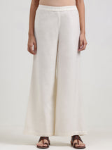 Linen Blend Solid Flared Trouser - Off White