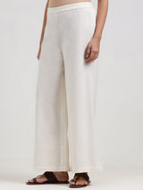 Linen Blend Solid Flared Trouser - Off White