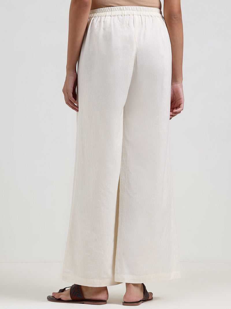 Linen Blend Solid Flared Trouser - Off White