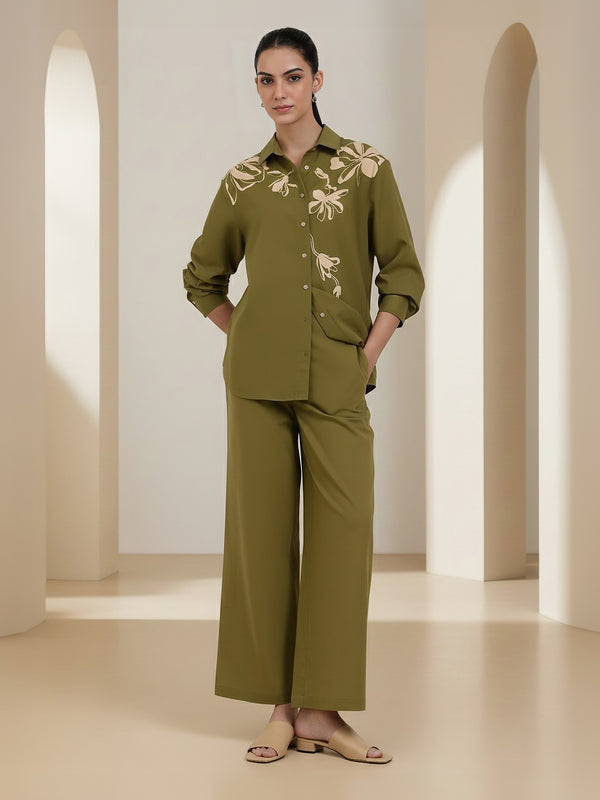 Cotton Floral Co-ord Set - Olive