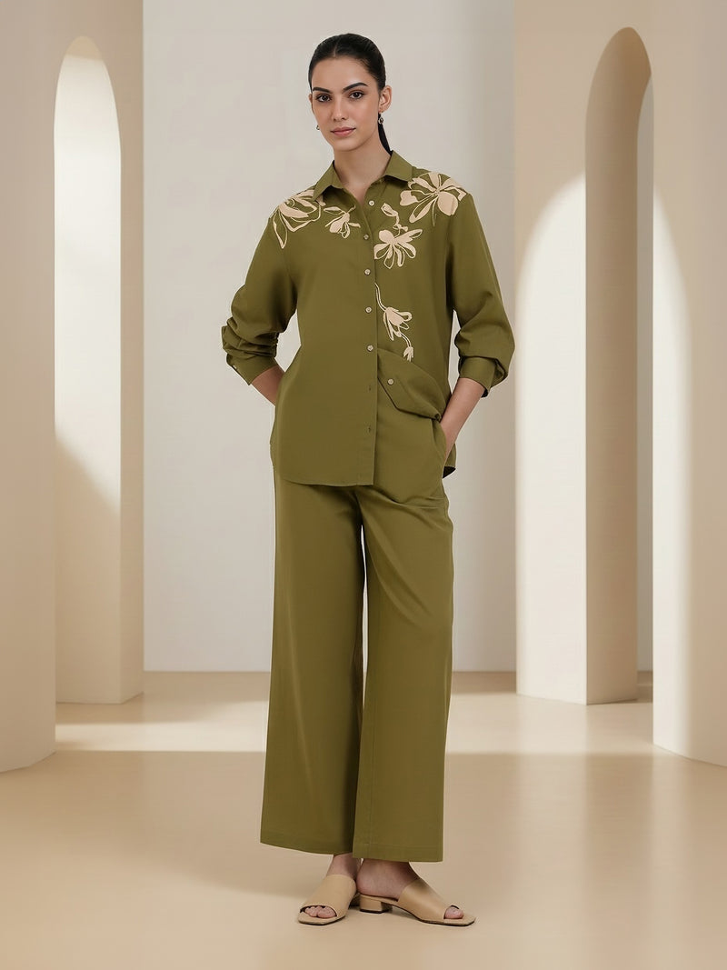 Cotton Floral Co-ord Set - Olive