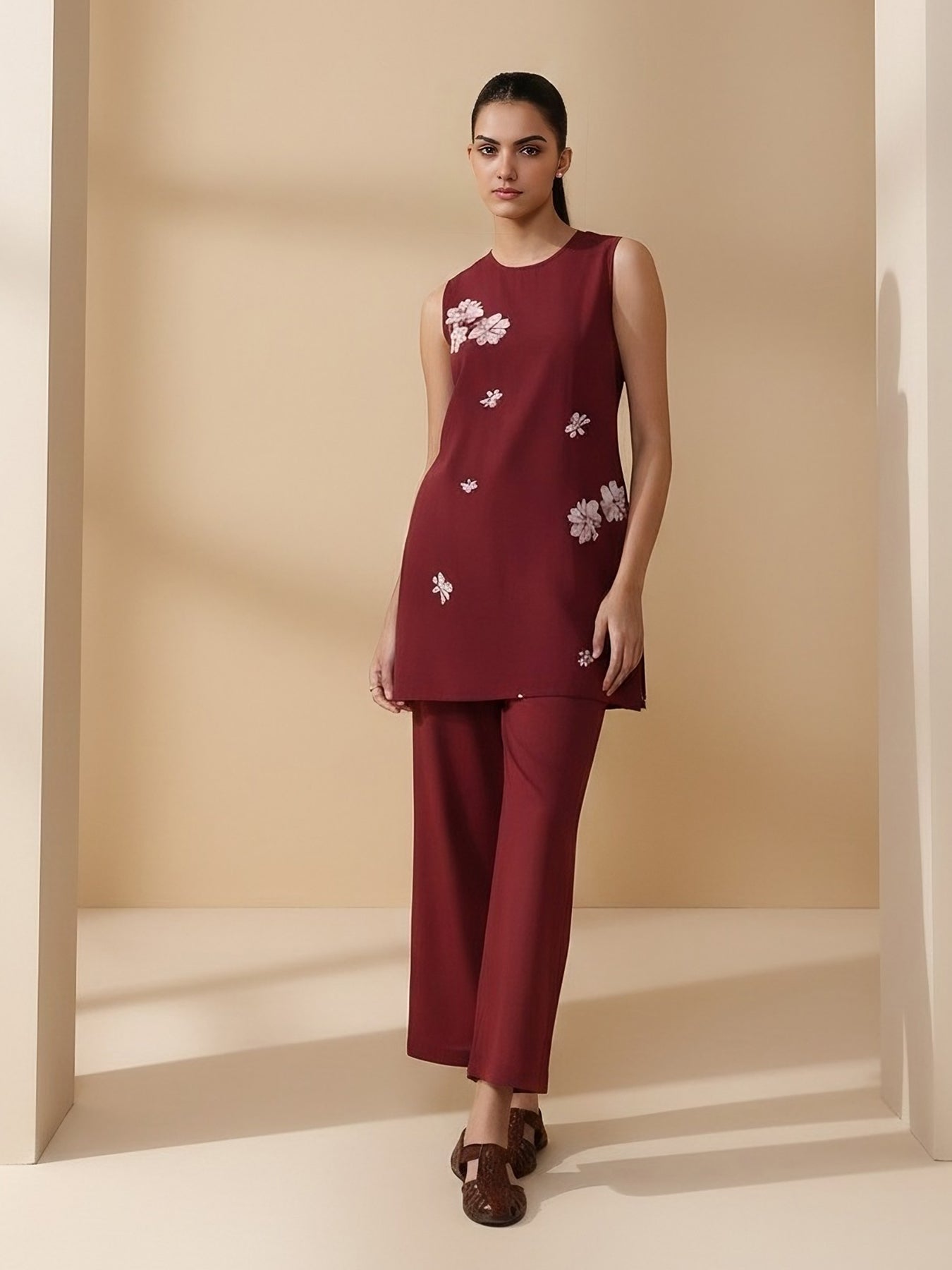Cotton Floral Co-ord Set - Maroon