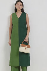 Cotton Colourblock Sleeveless Kurta Set - Green
