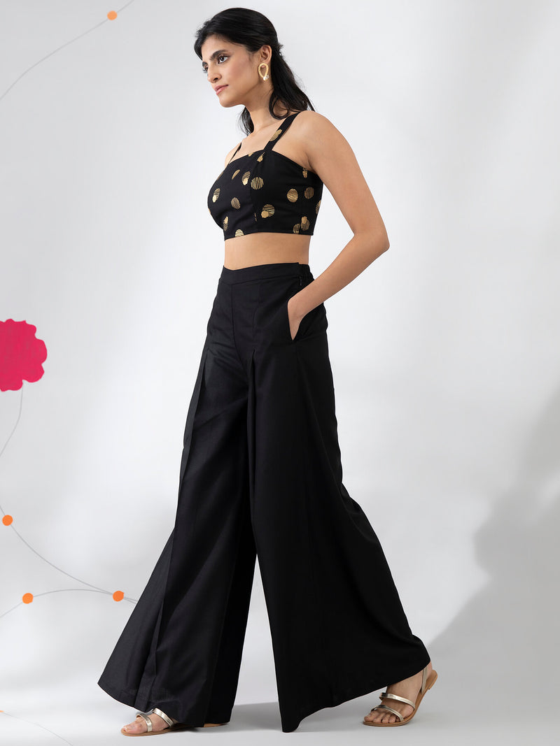 Signature Crop Top And Pants With Overlay - Black And Maroon