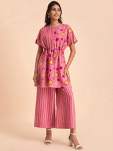 Buy Pink Floral and Stripe Kaftan Set Online | Pink Fort