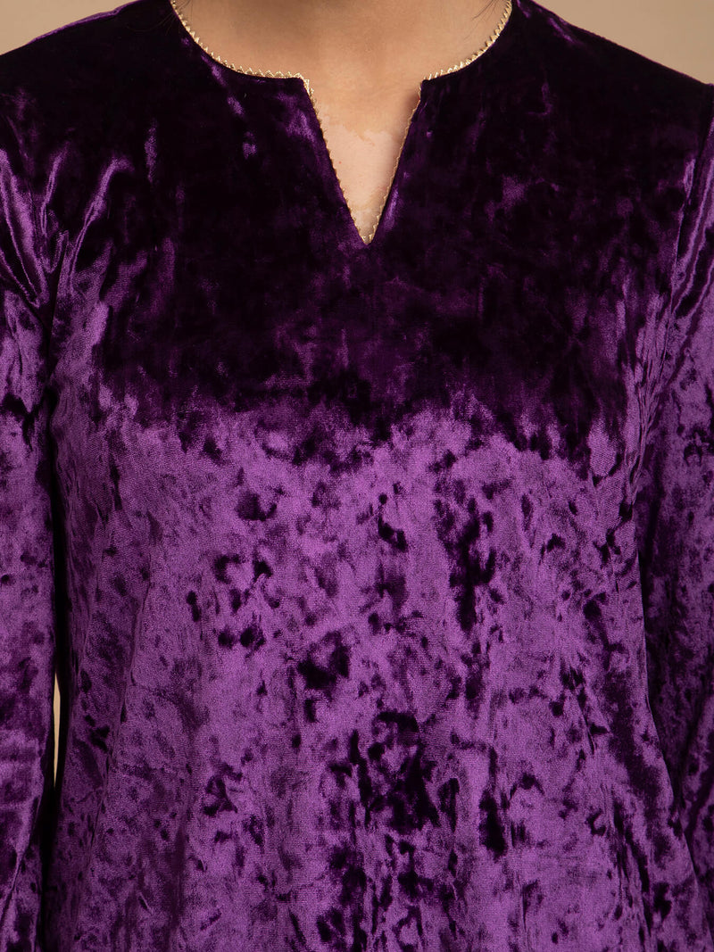 Buy Purple Velvet Long Line Tunic Set Online | Pinkfort