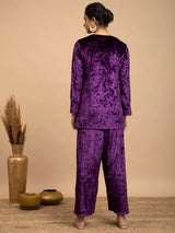Buy Purple Velvet Long Line Tunic Set Online | Pinkfort