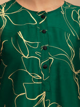 Buy Green Foil Print Silk Tunic and Trousers Set Online | Pink Fort