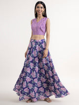 Buy Purple Striped and Floral Skirt Set Online | Pinkfort