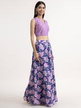 Buy Purple Striped and Floral Skirt Set Online | Pinkfort
