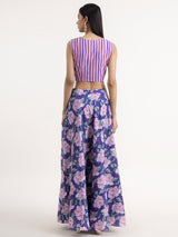 Buy Purple Striped and Floral Skirt Set Online | Pinkfort