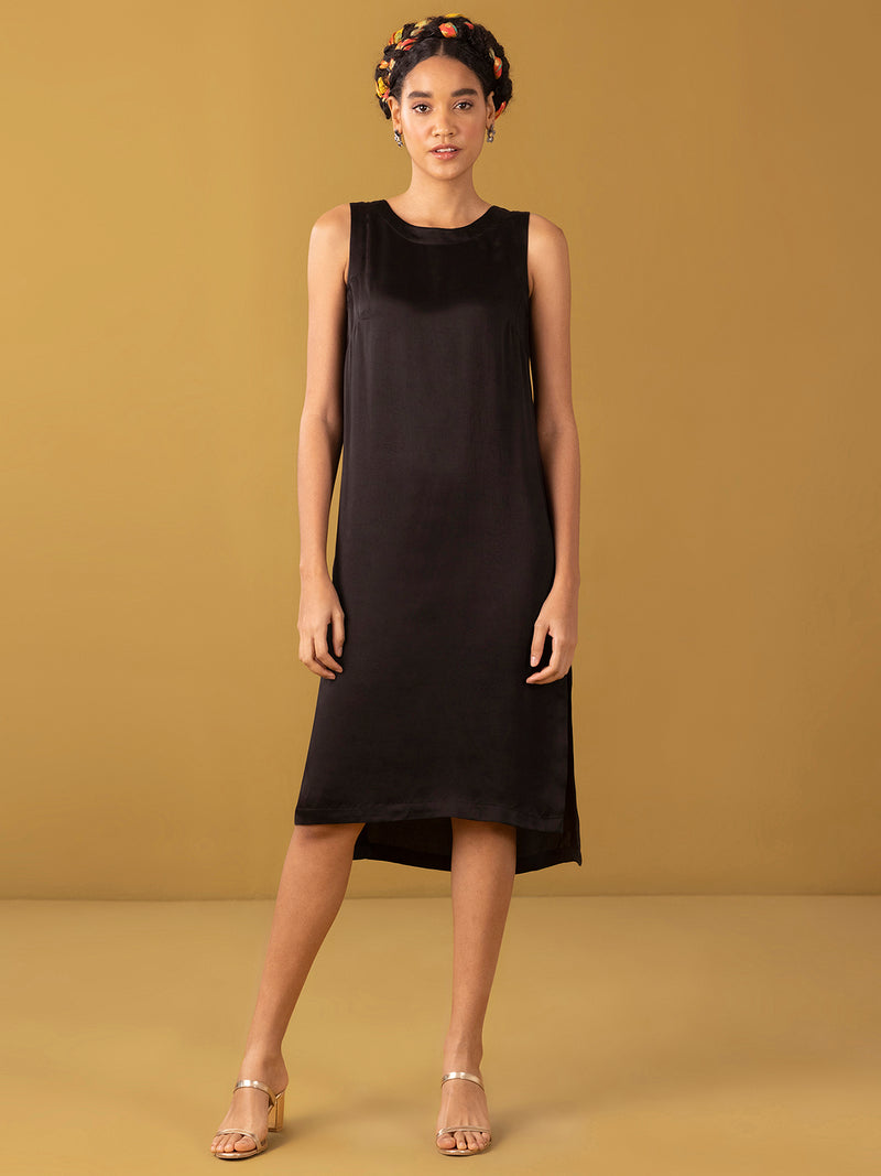 Buy Black Chanderi Brocade Dress and Jacket Set - Black Online | Pink Fort