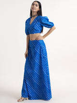 Buy Blue Chanderi Leheriya Skirt Set Online | Pink fort