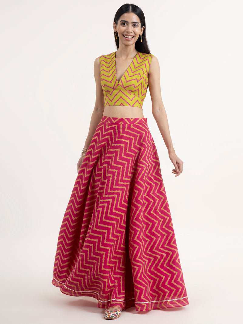 Buy Lime Green and Pink Chevron Print Skirt Set Online | Pinkfort