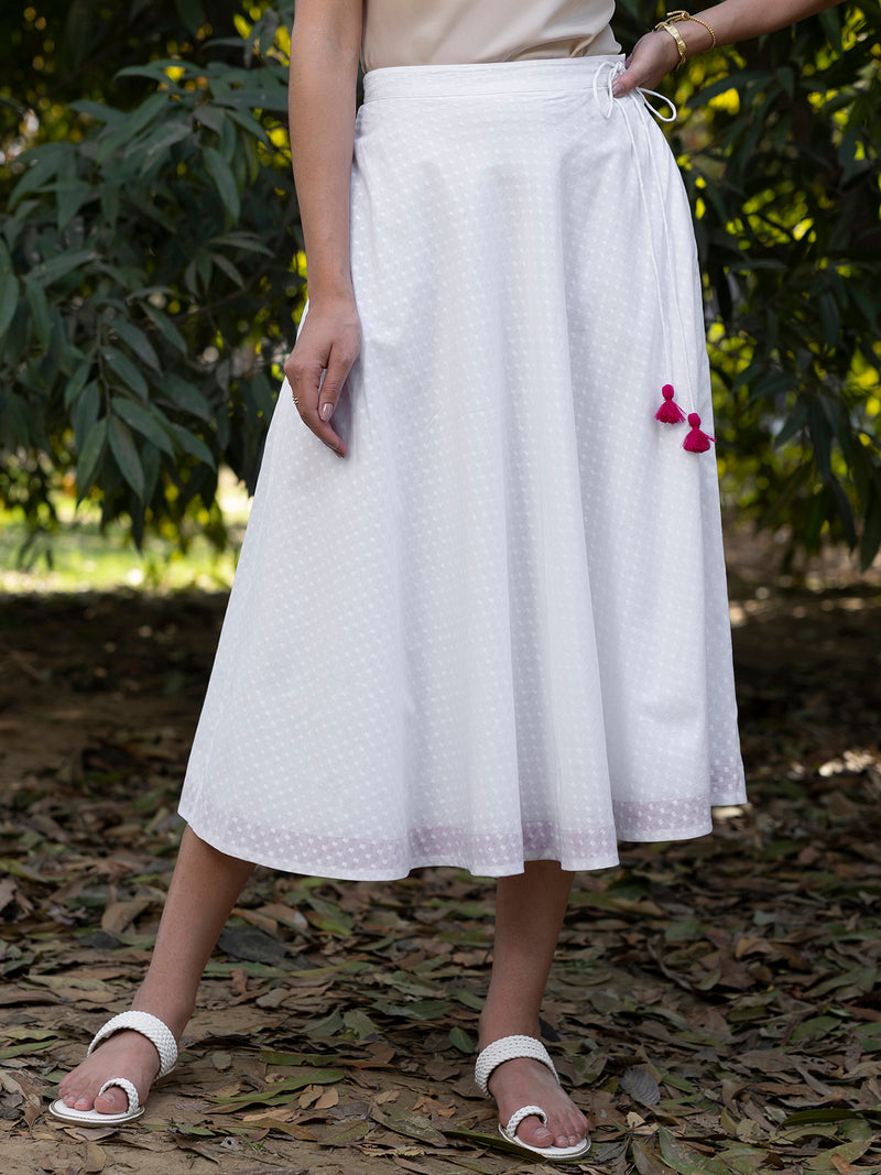 Buy White Cotton Cropped Top And Skirt Set Online | Pink Fort