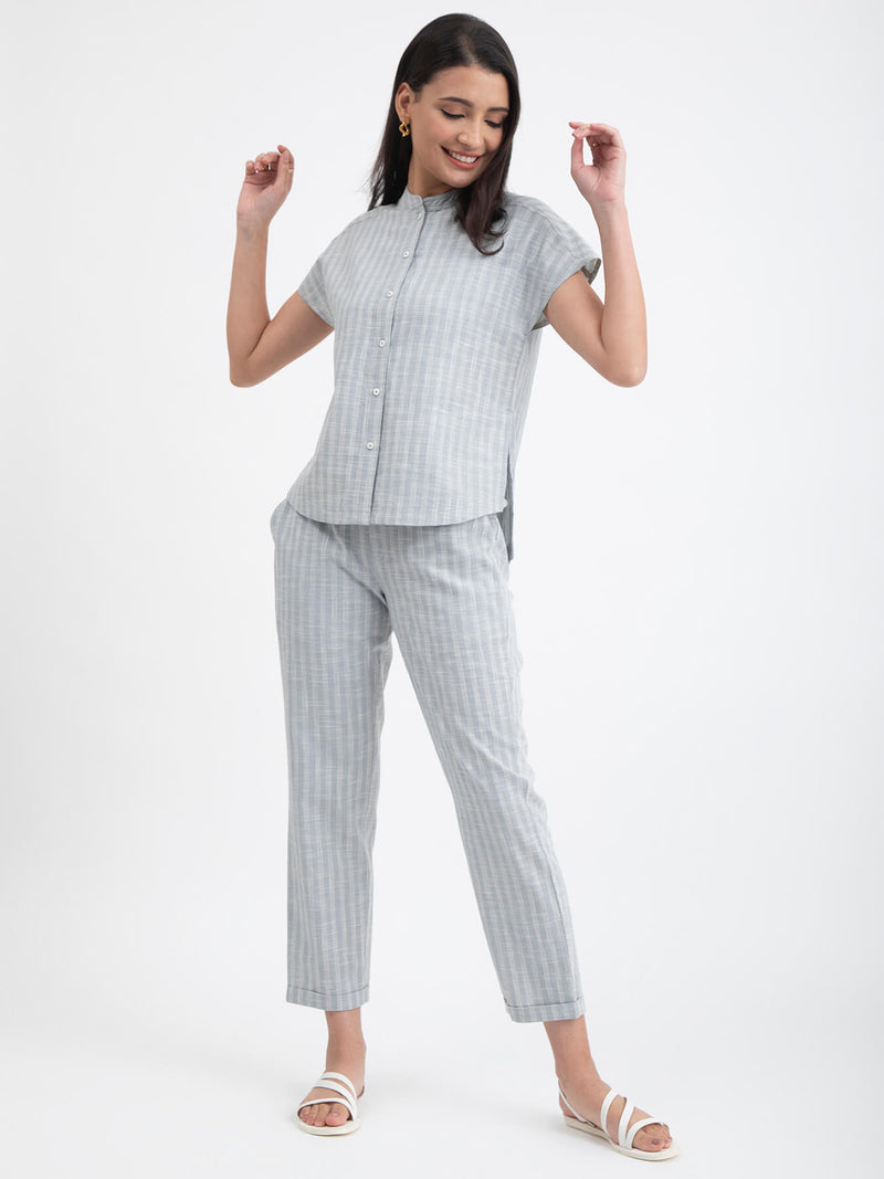 Buy Light Blue Cotton Checked Co ord Set Online | Pink Fort