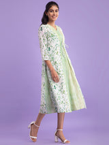 Buy White And Light Green Chanderi V Neck Dress Set Online | Pink Fort