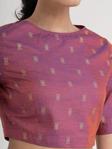 Buy Magenta And Beige Gold Foil Print Crop Top With Pleated Trousers - Online | Pinkfort
