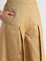 Buy Magenta And Beige Gold Foil Print Crop Top With Pleated Trousers - Online | Pinkfort