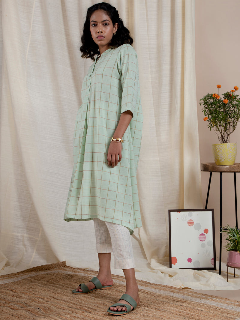Buy Green Patterened Cotton Kurta Set Online | Pink fort