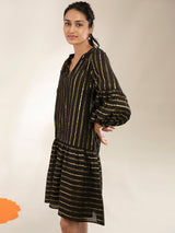 Buy Black Gold Stripe A-Line Dress Online | Pink Fort