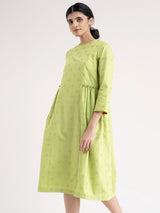 Buy Green A-Line Gold Foil Print Dress - Online | Pink Fort