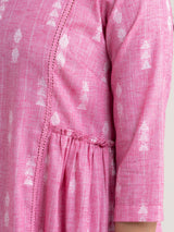 Buy Side Gathered Cotton Dress - Pink Online | Pink Fort
