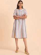 Buy Multicolour Striped Cotton Dress Online | Pink Fort