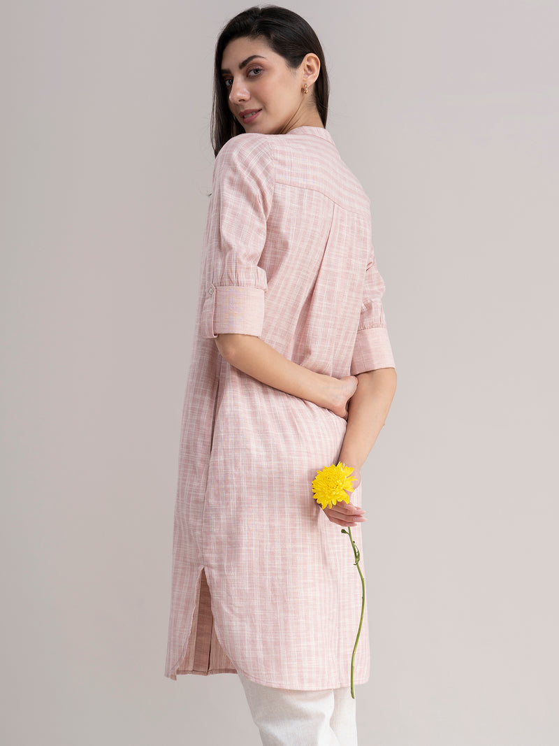 Buy Pink And White Check Shirt Kurta Online | Marigold