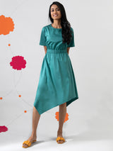 Buy Teal Fit And Flare Cotton Dress Online | Pink Fort