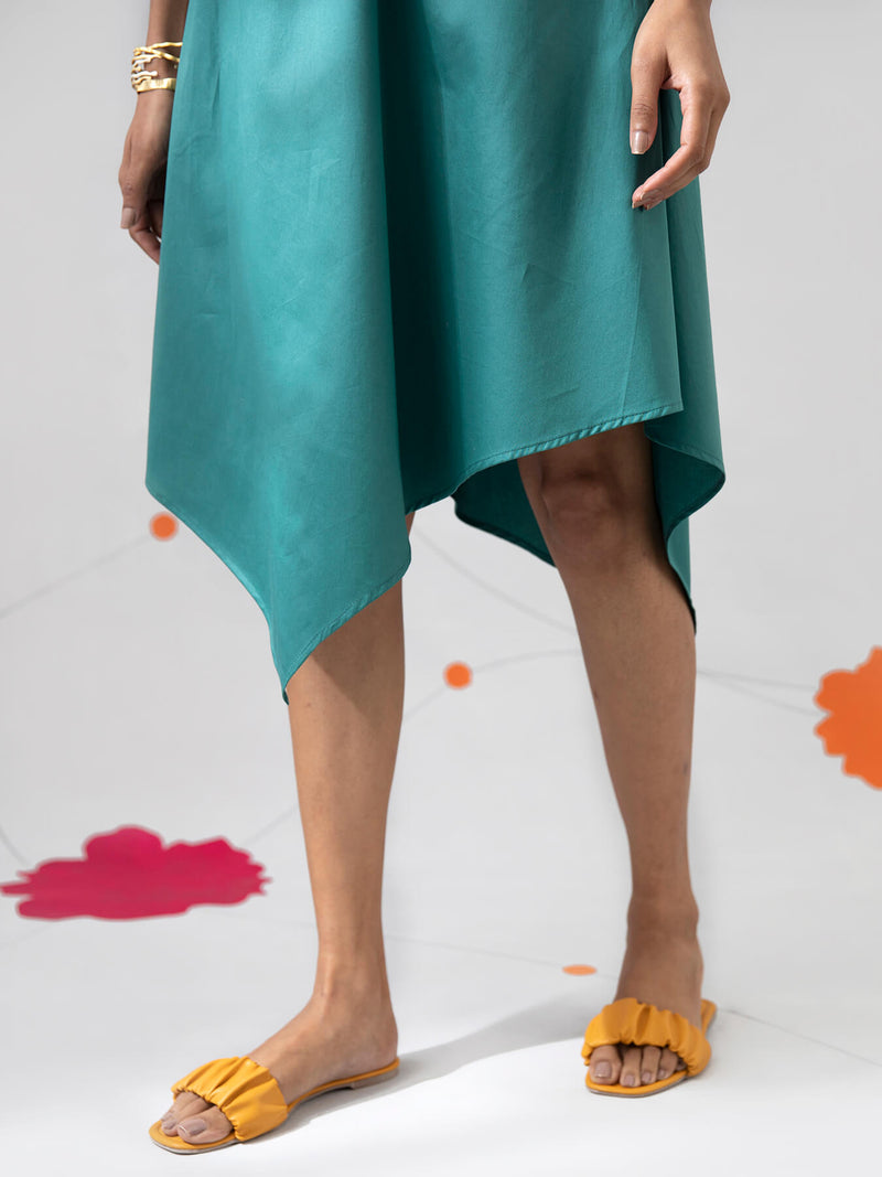 Buy Teal Fit And Flare Cotton Dress Online | Pink Fort