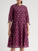 Buy Wine Side Gathered Chanderi Brocade Dress Online | Pink Fort