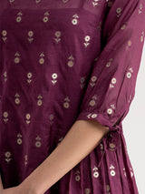 Buy Wine Side Gathered Chanderi Brocade Dress Online | Pink Fort