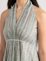 Buy Green Flowy Ethnic Print Dress - Green Online | Pink Fort