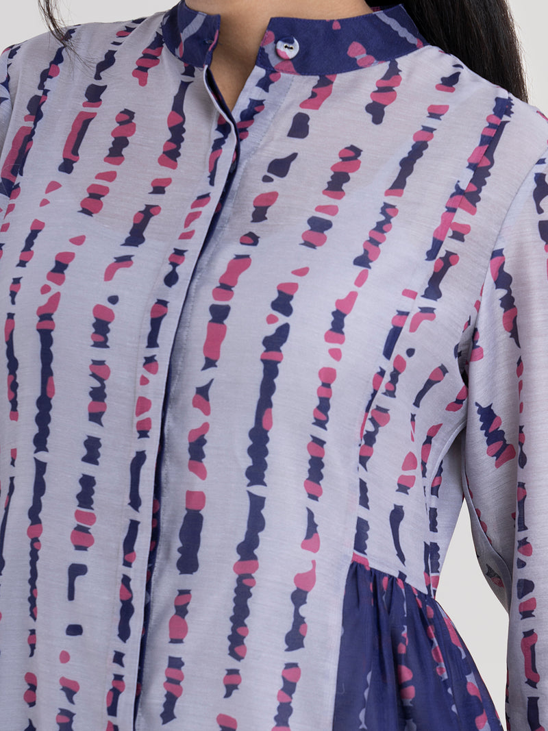 Buy Grey Side Gathered Stripe Dress Online | Pink Fort