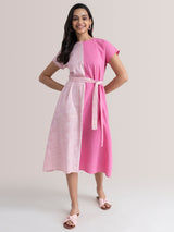 Buy Colour Block Cotton Dress - Pink And Red Online | Pink Fort