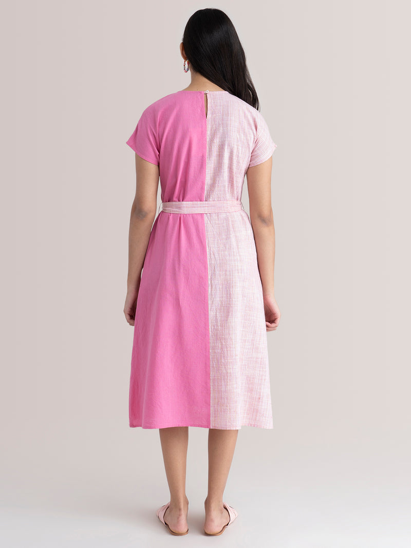 Buy Colour Block Cotton Dress - Pink And Red Online | Pink Fort