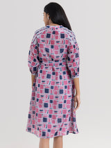 Buy Grey Abstract Print Puff Sleeve Dress Online | Pink Fort