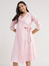 Buy Cotton Wrap Around Dress - Pink Online | Pink Fort