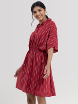 Buy Maroon Ikat Print Kaftan Dress Online | Pink Fort
