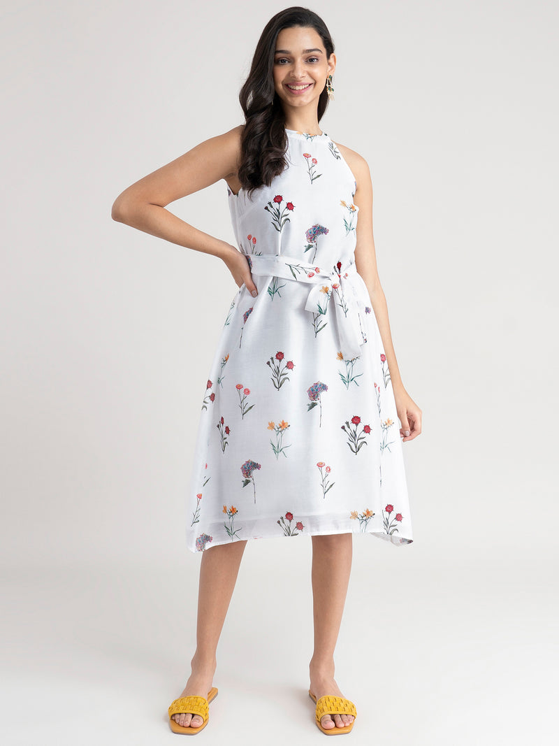Buy White Halter Neck Floral Dress Online | Pink Fort