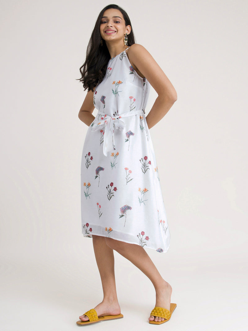 Buy White Halter Neck Floral Dress Online | Pink Fort