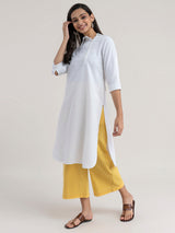 Buy White Curved Hemline Cotton Kurta Online | Marigold