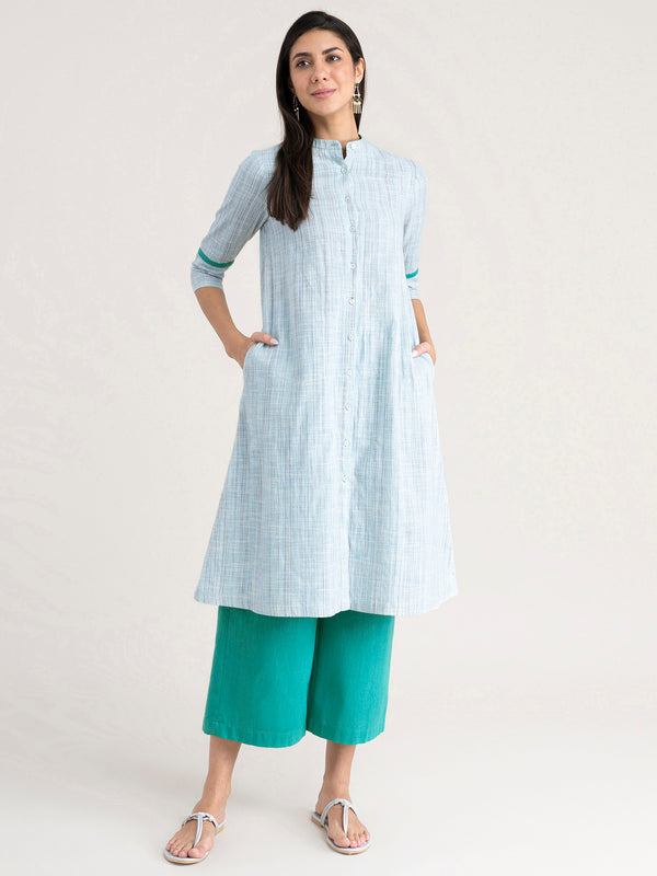 Buy Blue A-Line Cotton Kurta Online | Marigold