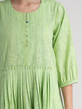 Buy Green Pleated Cotton Dress Online | Pink Fort