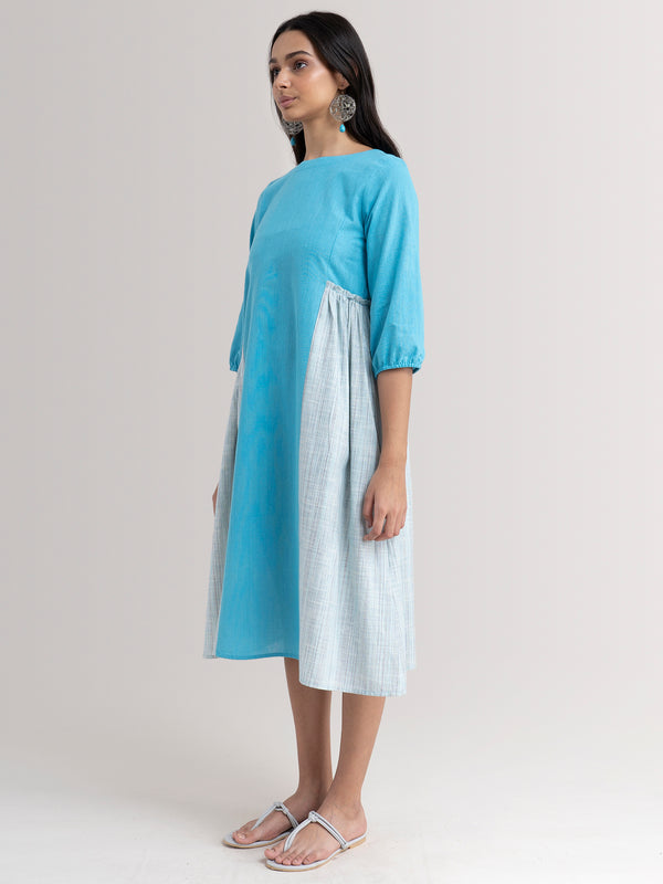 Buy Side Gathered Cotton Dress - Blue Online | Pink Fort